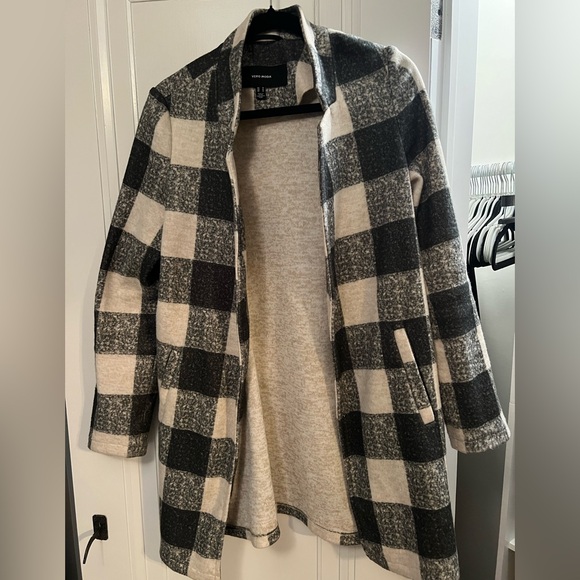 Vero Moda Buffalo Check Cardigan Coat | Black & White | Size M - Picture 2 of 5